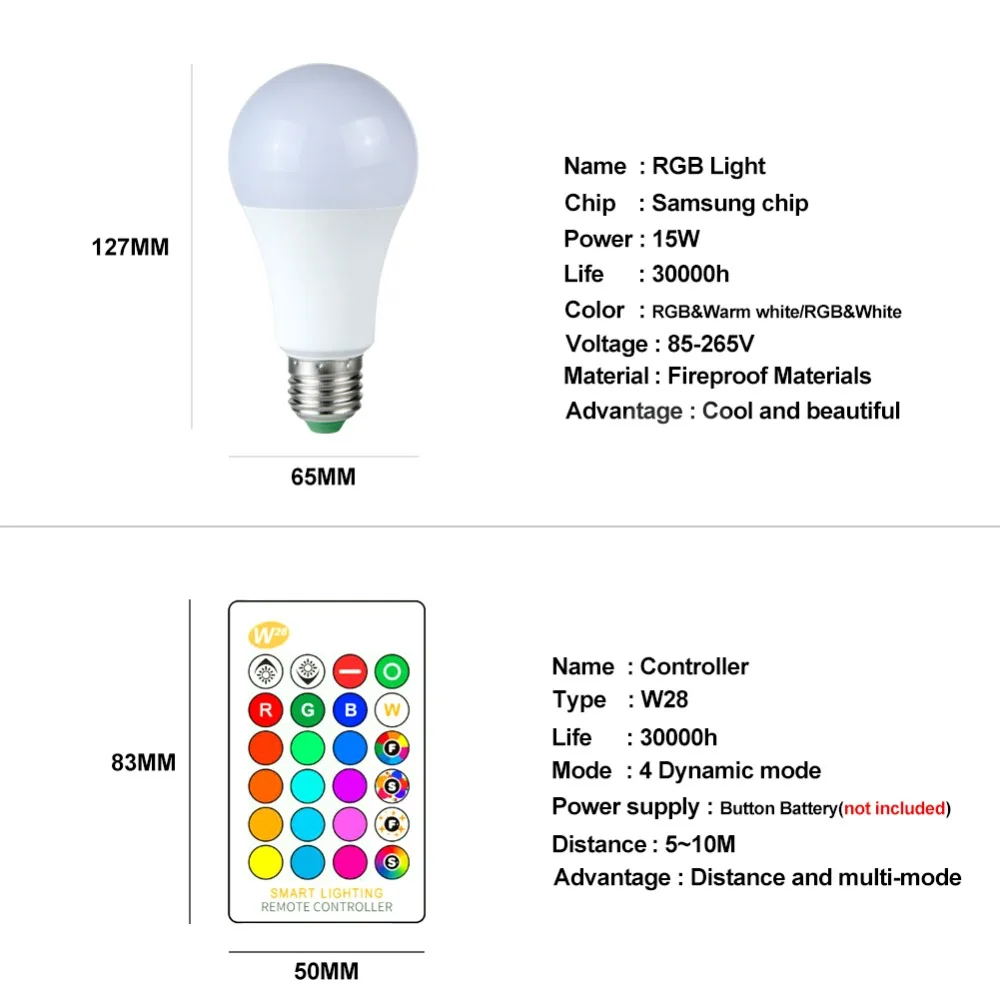 Светодиодный светильник E27 RGB светодиодный светильник E27 15 Вт 10 Вт 5 Вт RGBW с регулируемой яркостью светодиодный умный светильник для украшения дома праздника с пультом дистанционного управления