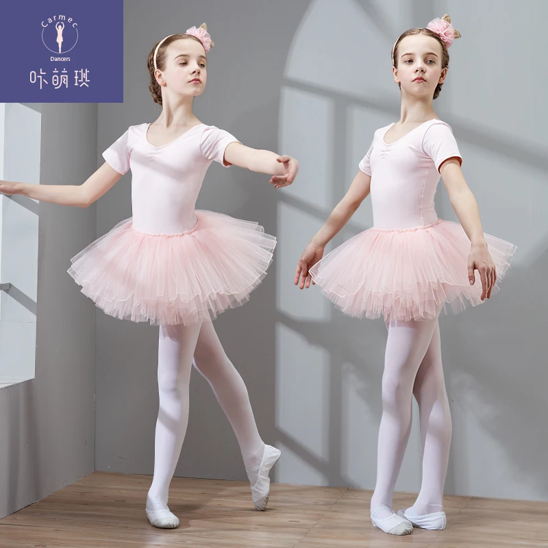 Танцевальное платье-пачка для балета для девочек; платье с короткими рукавами; одежда для балета; Одежда для танцев с шифоновыми юбками; высокое качество