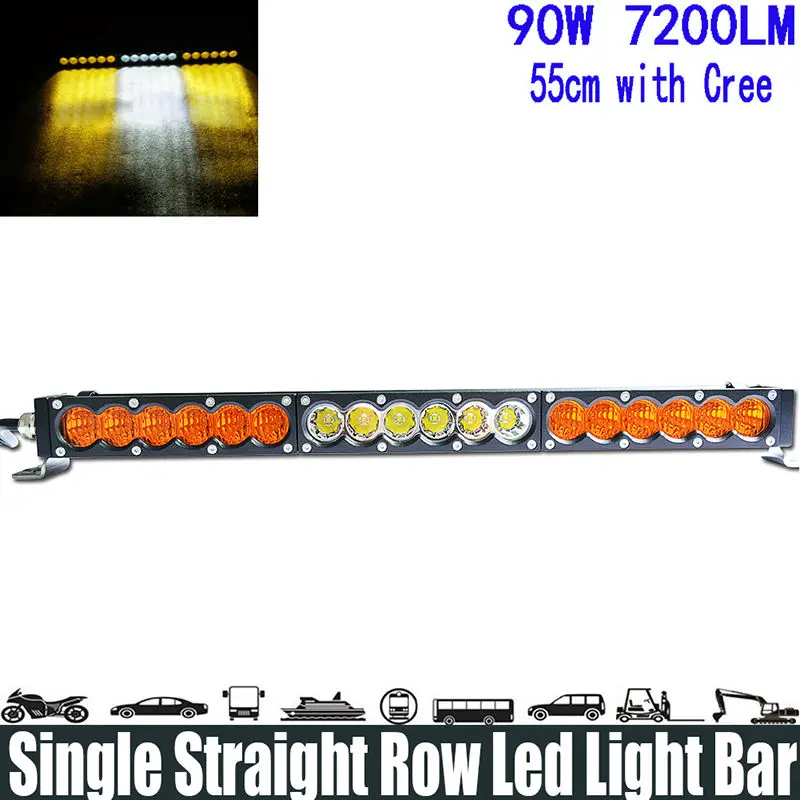 90w 5W Dual Color Led Driving Light Bar Led Work Light Bar Straight Roof Offroad Truck Suv Atv Utv Boat 4wd 6000k White Amber Flood Spot Combo 12v 24v Led Off Road Auto Car For Jeep Driving 4x4 External Pickup Boat Mot