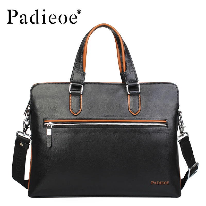 Padieoe Men's Leather Briefcase High Quality Cow Leather Handbags Luxury Designer Laptop Tote Bags Genuine leather Shoulder Bags