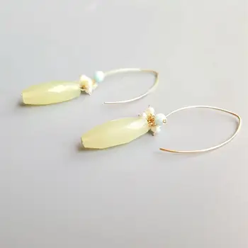 

Lii Ji Genuine New Jade Larimar Freshwater Pearl Beads Earrings 925 Sterling Silver 18K Gold Plated Hook Handmade Drop Earrings