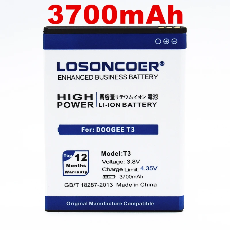 

100% Original LOSONCOER 3700mAh T3 Battery For Doogee T3 Phone Battery