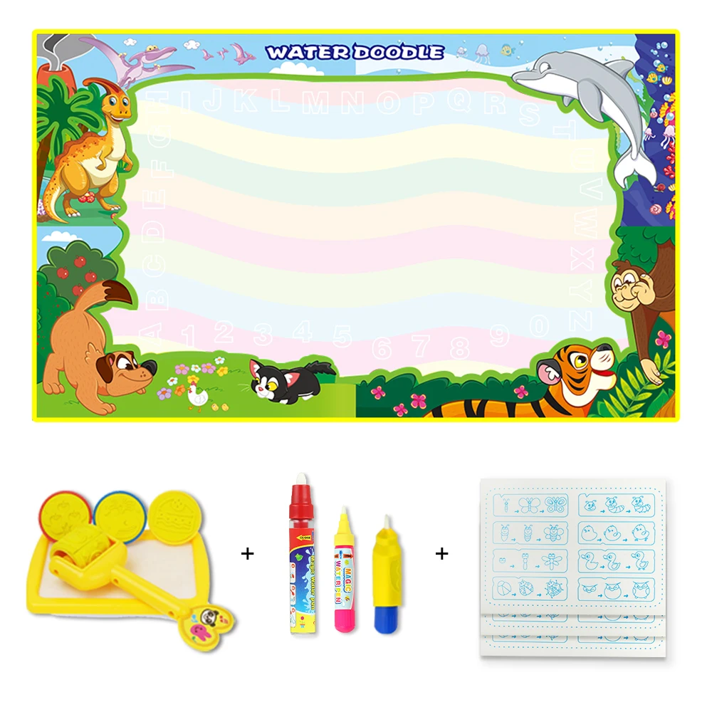 

2019 New Arrival Water Drawing Mat With 3pens &1 Stamp Set Doodle Mats Coloring Carpets Painting Board Educational Toys for Kids