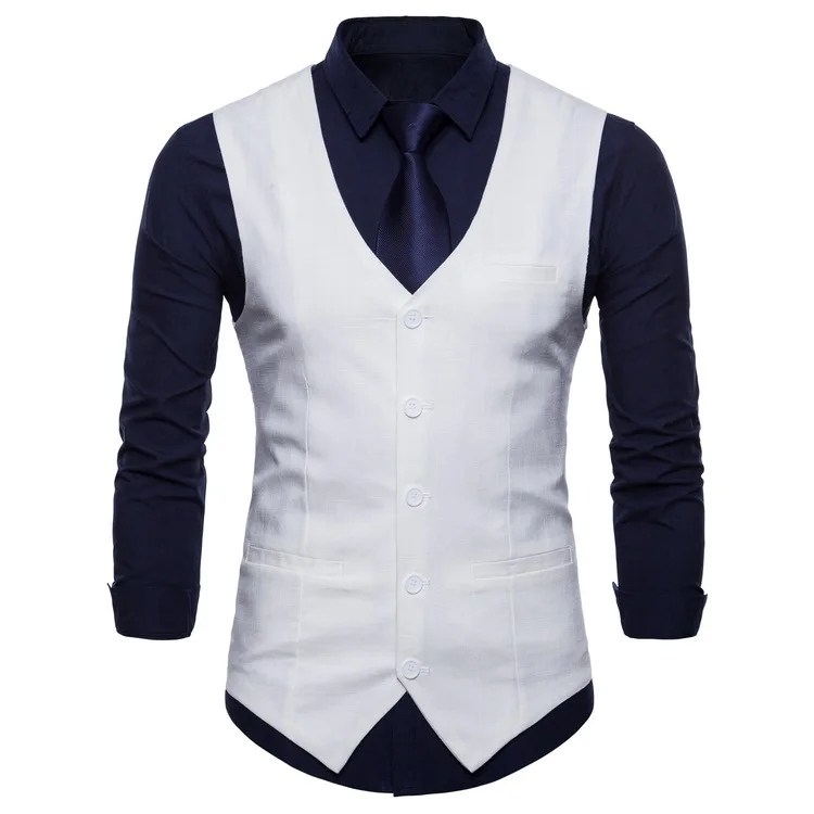Брендовый мужской классический деловой приталенный костюм-жилет Модный свадебный костюм-смокинг жилет большого размера M-4XL - Цвет: Белый