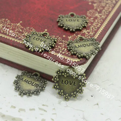 

Sweet Bell 50pcs 16*17mm Vintage Bronze Metal Alloy Mini Lettering :Amour love Lovely Heart Charms Jewelry Charms diy 2C198
