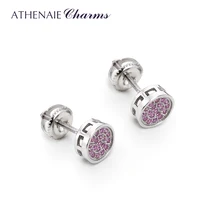 ATHENAIE, классические элегантные круглые серьги-гвоздики с кубическим цирконием для женщин, подарки, 925 пробы, серебряный цвет, красная роза, модное ювелирное изделие