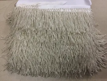 

yy047 # 20 yards silver 5 cm width round beads silk ribbon fringe tassel for wedding dress /garment/decorative