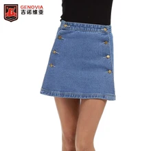 Women Denim Skirts Summer High Waist Button Jeans Skirt Sexy Patchwork Pockets Button Skirts S-5XL Skirt New 2017