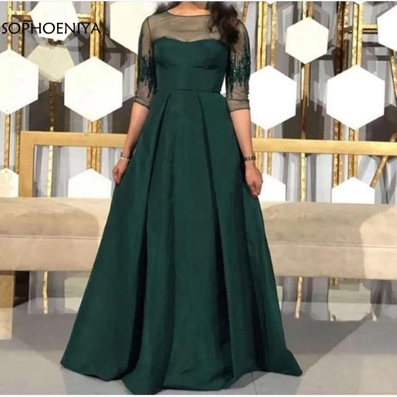 

New Arrival High Neck Simple evening dresses Long evening gowns Robe de soiree musulman Mother of the bride dresses