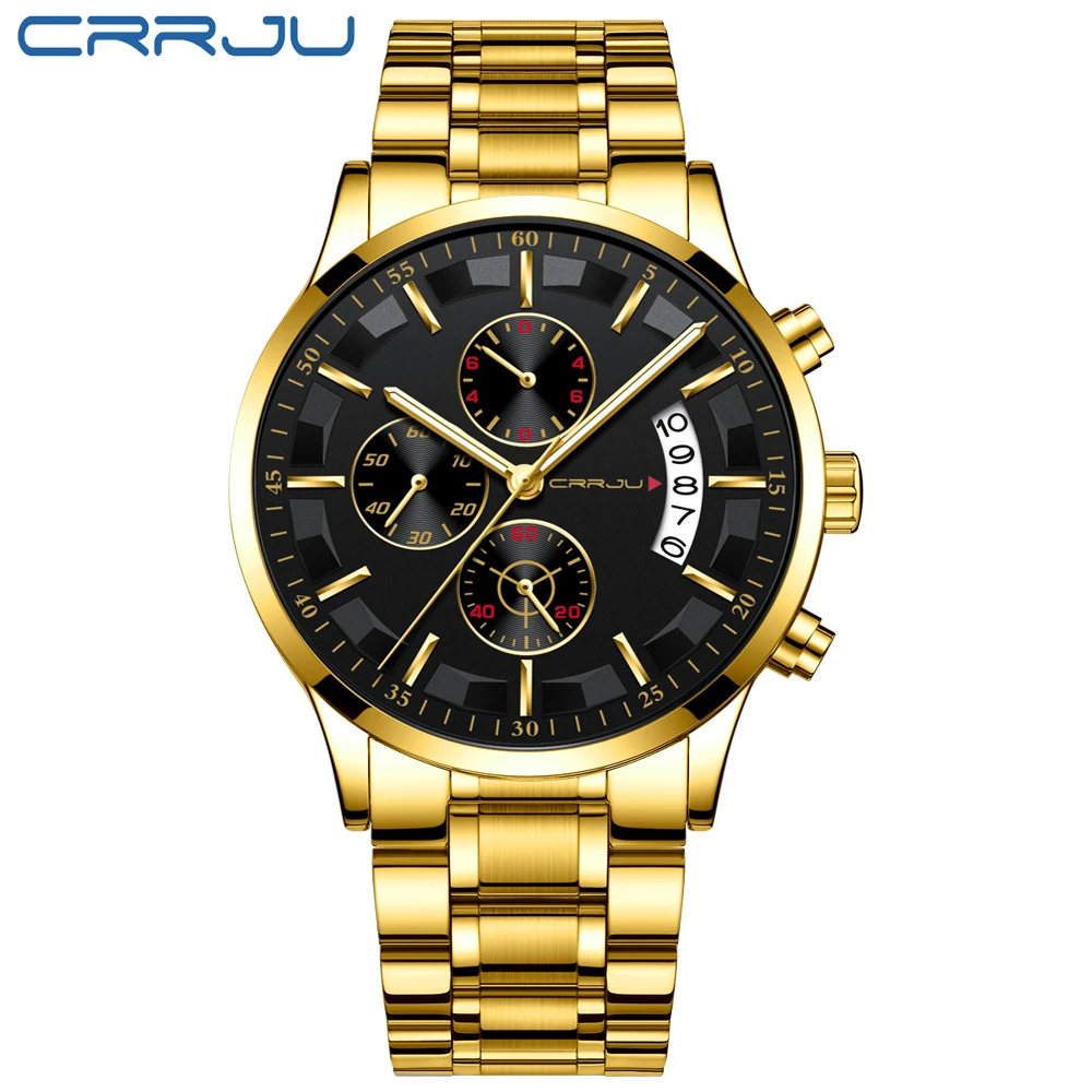 Relogio Masculino CRRJU золотые мужские часы с хронографом Лидирующий бренд Роскошные