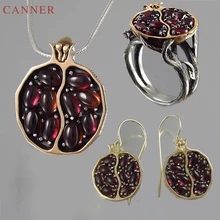 Винтаж натуральный красный гранат камень ожерелье/Висячие серьги/кольца для женщин золото цвет кристалл гранат фрукты Ювелирные наборы C35