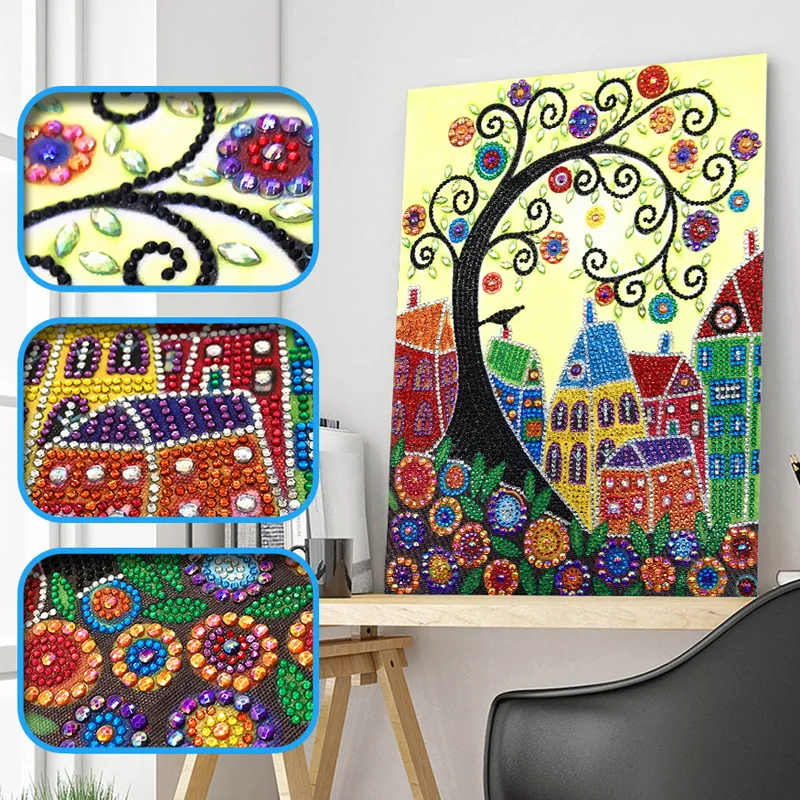RUBOS DIY Diamond Embroidery House Abstract Art Religion Diamond Painting Mosaic Scenery 5D Big Bead Pearl 3D Crystal Glass Sale (4)