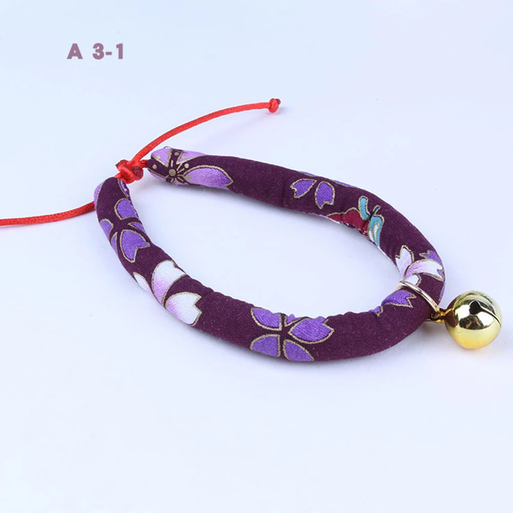 Cat Collar Bell Handmade Japanese Style Adjustable Printed Necktie Necklace With Bell for Puppy Kitten Pet Cat Accessories