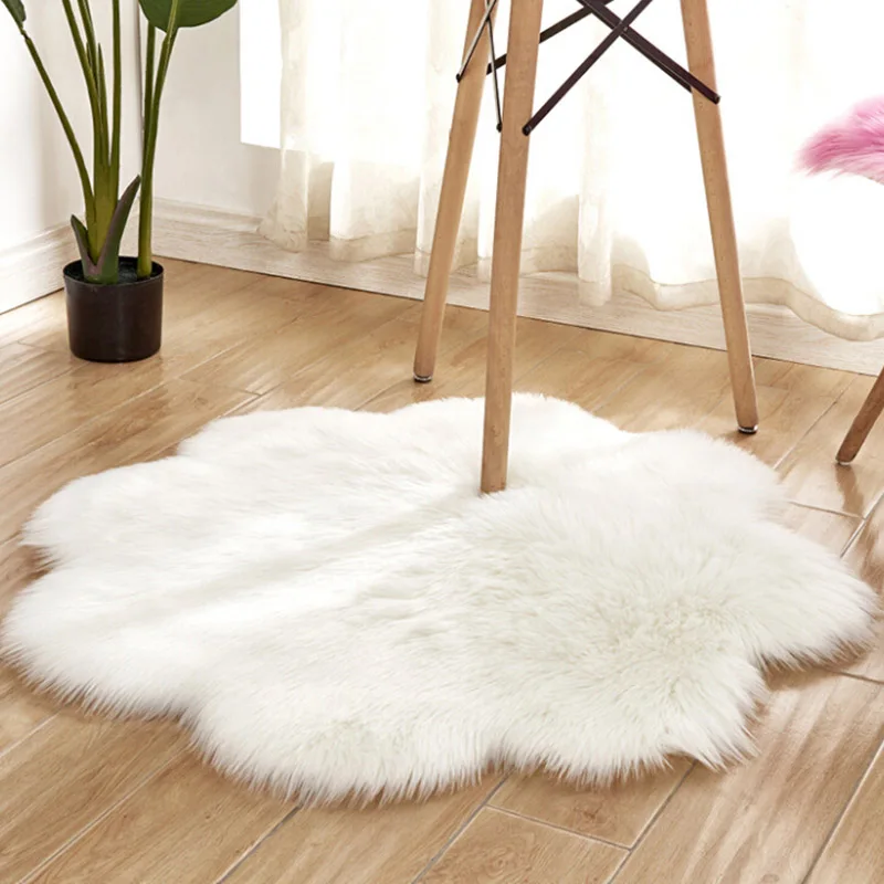 

Faux Fur Carpet Fluffy Rug Carpets for Living Room Decor Kids Room Long Plush Rugs Bedroom Shaggy Area Rug Round Star Flower Mat