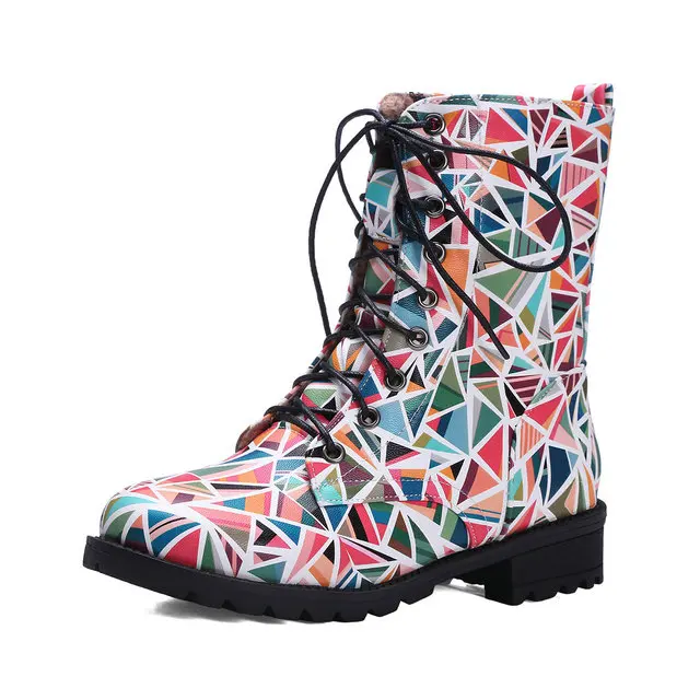 2016 new fashion boots Multi color shoes women Martin boots square heel
