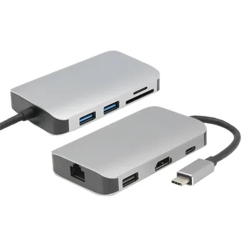 

Multi-function USB C to Type C 8 in1 USB 3.0 USB 2.0 HDMI 4K RJ45 Adapter SD TF Card Reader HUB for Laptop PC Computer Z612