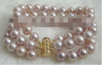 

free shipping 00944 3row natural purple round freshwater pearl bracelet