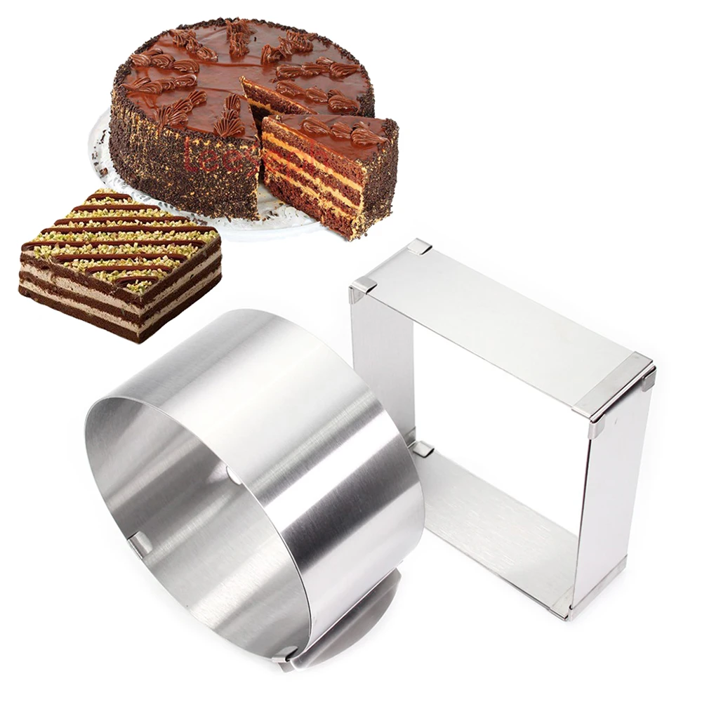 

Stainless Steel Adjustable Cake Mousse Ring set of 2, Round & Square Cake Mould reposteria kitchen decorating tool