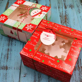 

Christmas Cupcake Paper Box Merry Christmas Square Muffin Cup Cake Boxes Gift Packaging Party Supplies 10pcs/lot