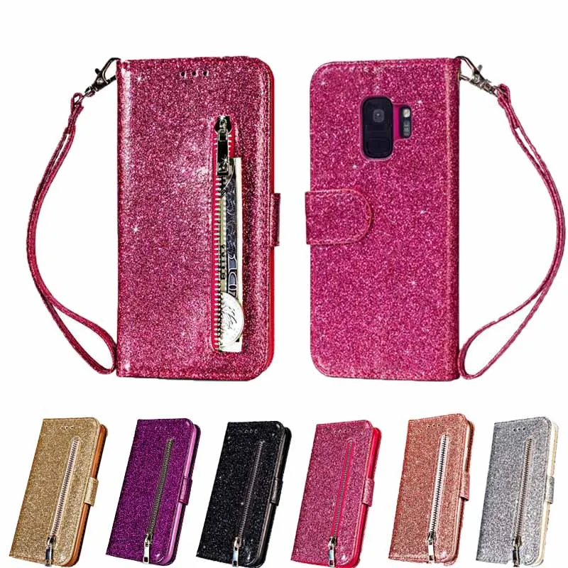

Glitter Wallet Case For Samsung Galaxy S8 S9 Plus Cover Zipper PU Leather Phone Bag Case For Samsung S8 S9 S9Plus S8Plus