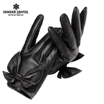 

New Fashion Leather gloves ,Genuine Leather,Cotton,Adult,Fall short paragraph gloves,Black bow fashion women's gloves