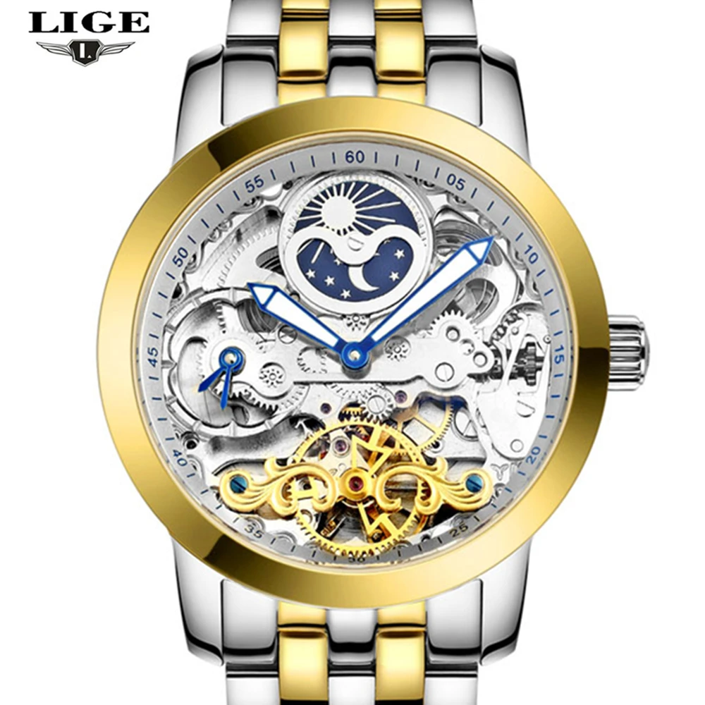 LIGE часы мужские tourbillon автоматические механические лучший бренд класса люкс