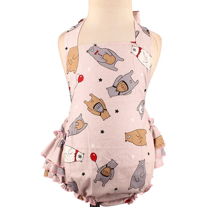 Bear Print Baby Girls Summer Rompers & Headband Newborn Infant Cotton Ruffles Sleeveless Jumpsuit Girls Beach Costume (2)