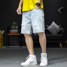 Новые летние Винтаж Для Мужчин's синие короткие джинсы модные повседневное рваные зауженные джинсы отверстие хлопок джинсовые шорты 4XL 5XL