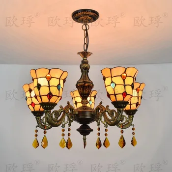 

Tiffany Baroque Stained Glass Suspended Luminaire E27 110-240V Chain Pendant lights for Home Parlor Dining Room