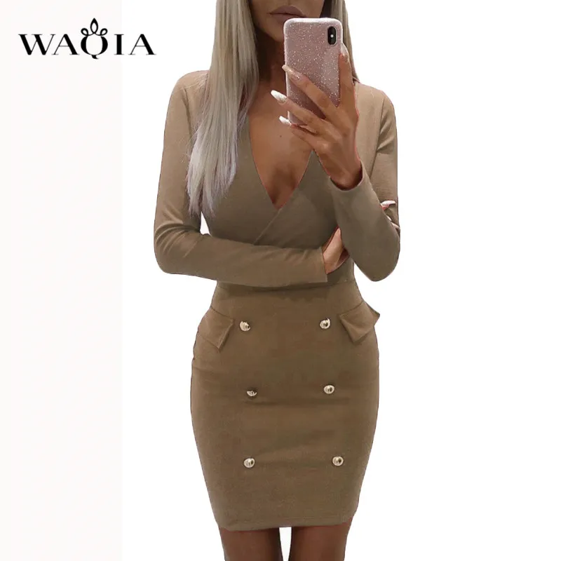 WAQIA элегантное весна лето 2019 новое сексуальное платье женское повседневное