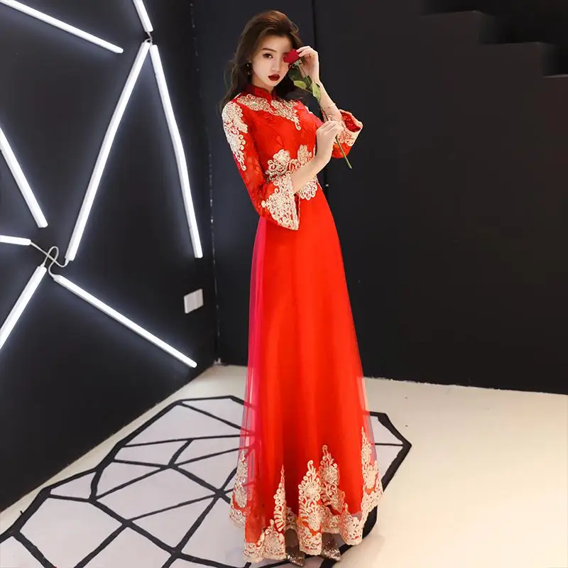 Женское платье большого размера 3XL, улучшенное, с круглым вырезом, китайское, классическое, кружевное, с вышивкой, Cheongsam, для азиатской невесты, тост, платья, элегантное, Qipao - Цвет: Style 10