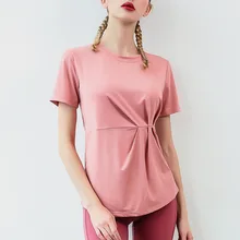 Женские однотонные свободные быстросохнущие дышащие футболки для бега с коротким рукавом