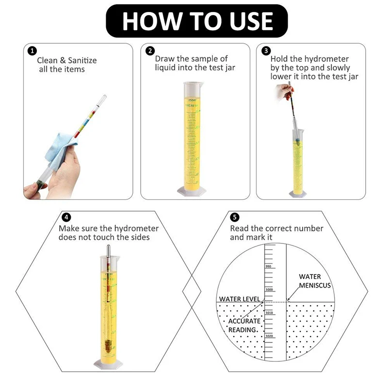 Гидрометр и контейнер для тестов для винного пива Mead и Kombucha, гидрометр с тройной шкалой, 250 мл пластиковый цилиндр, чистящая щетка и мешок