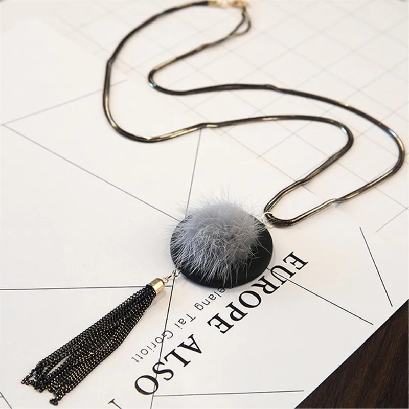 Лидер продаж 2017 длинное ожерелье из черной/серой/красной/зеленой норки милое