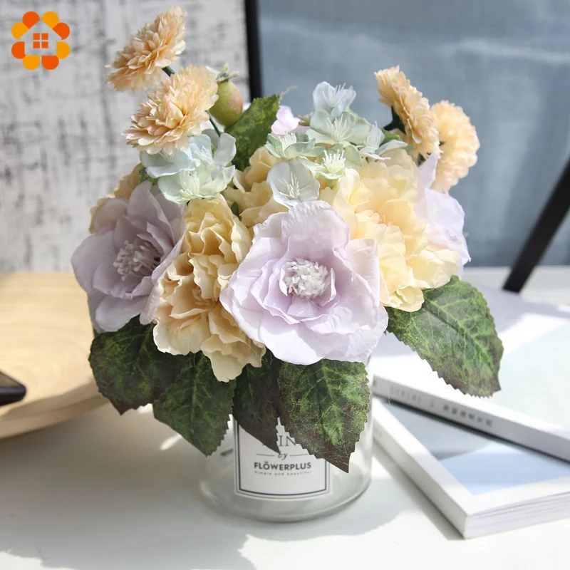 1 Bouquet Artificial Flowers European Silk Rose Flower Bouquet For Home