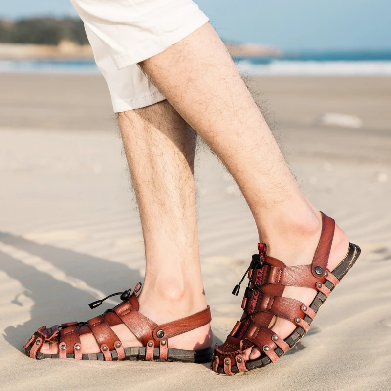 Zapatillas/Классические мужские летние сандалии; повседневная кожаная обувь; мужские пляжные сандалии; брендовые летние мужские шлепанцы; большие размеры 38-47