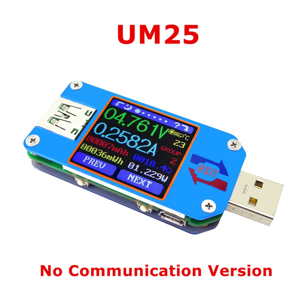 Color LCD Tester UM25C/UM25 USB 2.0 Type- C Voltage Current Meter Voltmeter Ammeter Battery Charge Measure Cable Resistance