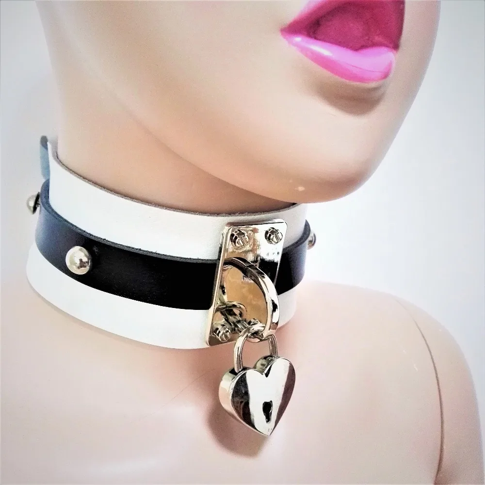 

Fashion Sexy Harajuku Handmade Stud Rock Collar Punk Goth Sweet Heart lock and key Leather Choker Necklace torques free shipping