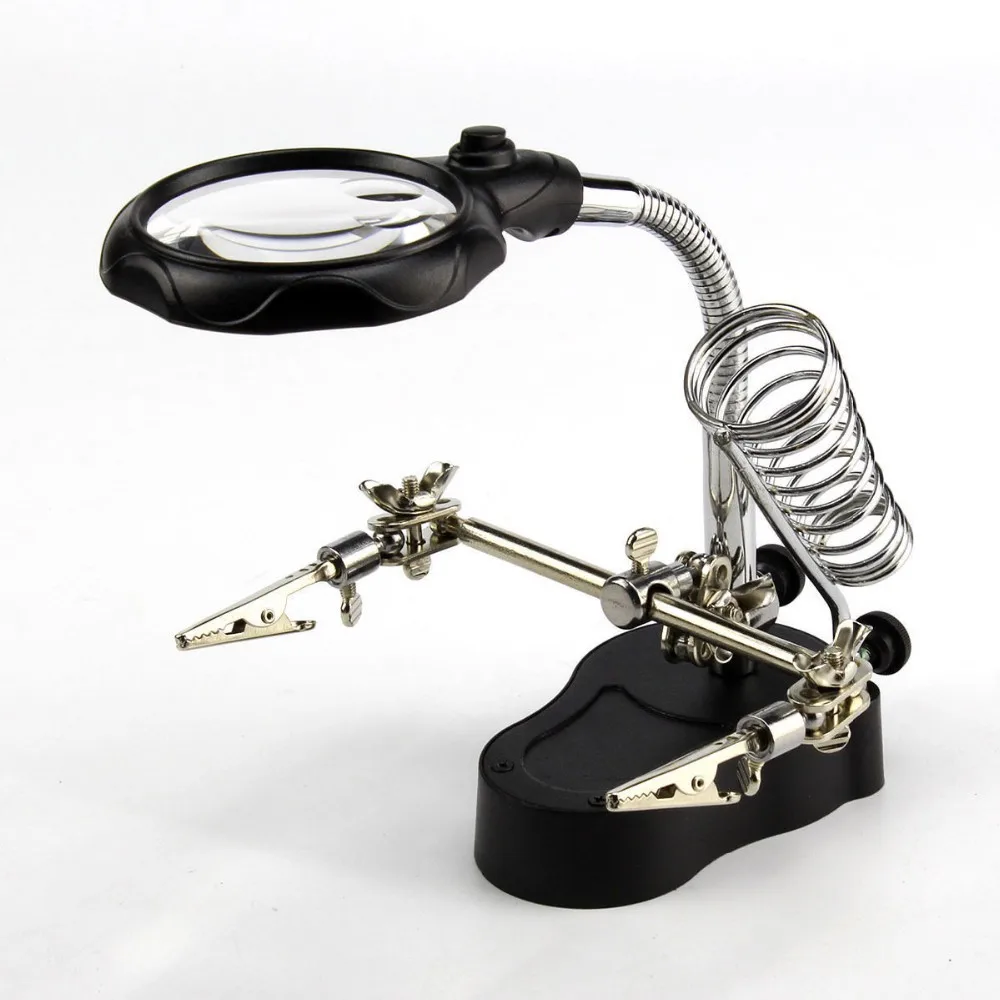 Soldering Tools LED-Clamp-Soldering-Iron-Stand-Helping-Hands-Magnifying-Glass-Magnifier-Crocodile-Clip-SMD-Hands-Free-Soldering