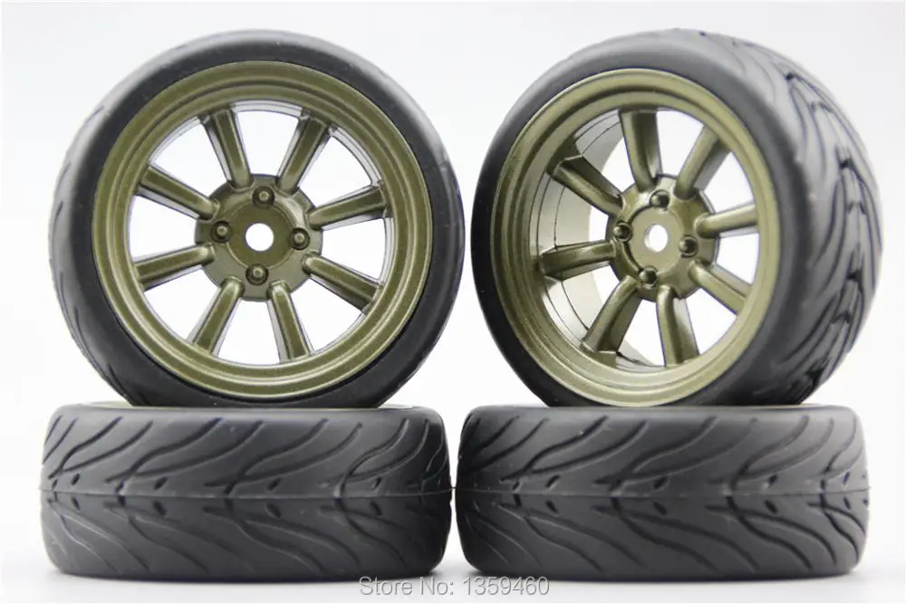 

4pcs RC 1/10 Soft Rubber On Road Car Tire Tyre Wheel Rim W8S3BR 3mm Offset(Painting Brozen) 10807+Rubber Tire
