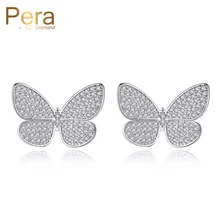Pera сверкающие женские серьги-гвоздики, ювелирные изделия из натурального циркония, вечерние серьги в форме большой бабочки, подарок для лучшего друга E332