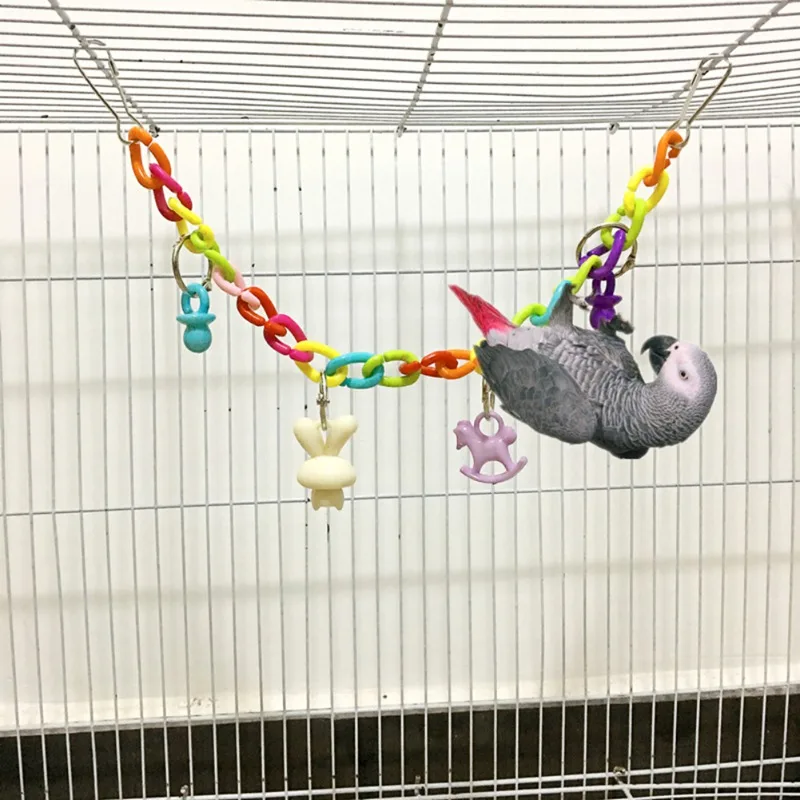 

Wooden Bird Toys Blocks Cotton Rope Chew Funny Toys For Parrots Hanging Bridge String with Bells Swing Colorful Parrot Toys