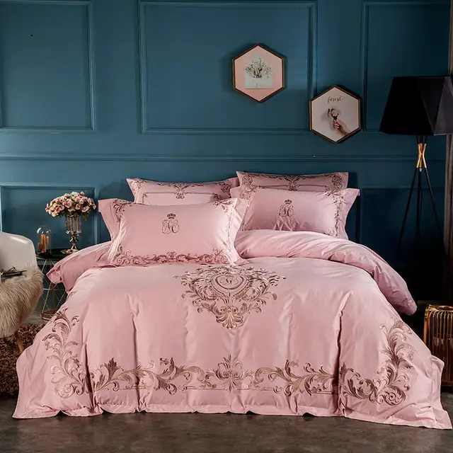 Dusty Pink Embroidery Flowers Luxury Bedding Set Egyptian Cotton Queen King Size Bed Set Duvet Cover Bed Sheet Set Pillow Shams Bedding Sets Aliexpress