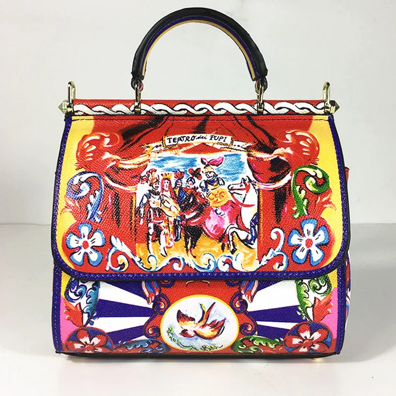 

5 Color Style Luxury Italy Brand Ethnic Flower Print Bag Leather Lady Handbag Women's Colorful Shoulder Bag Original Quality Sac