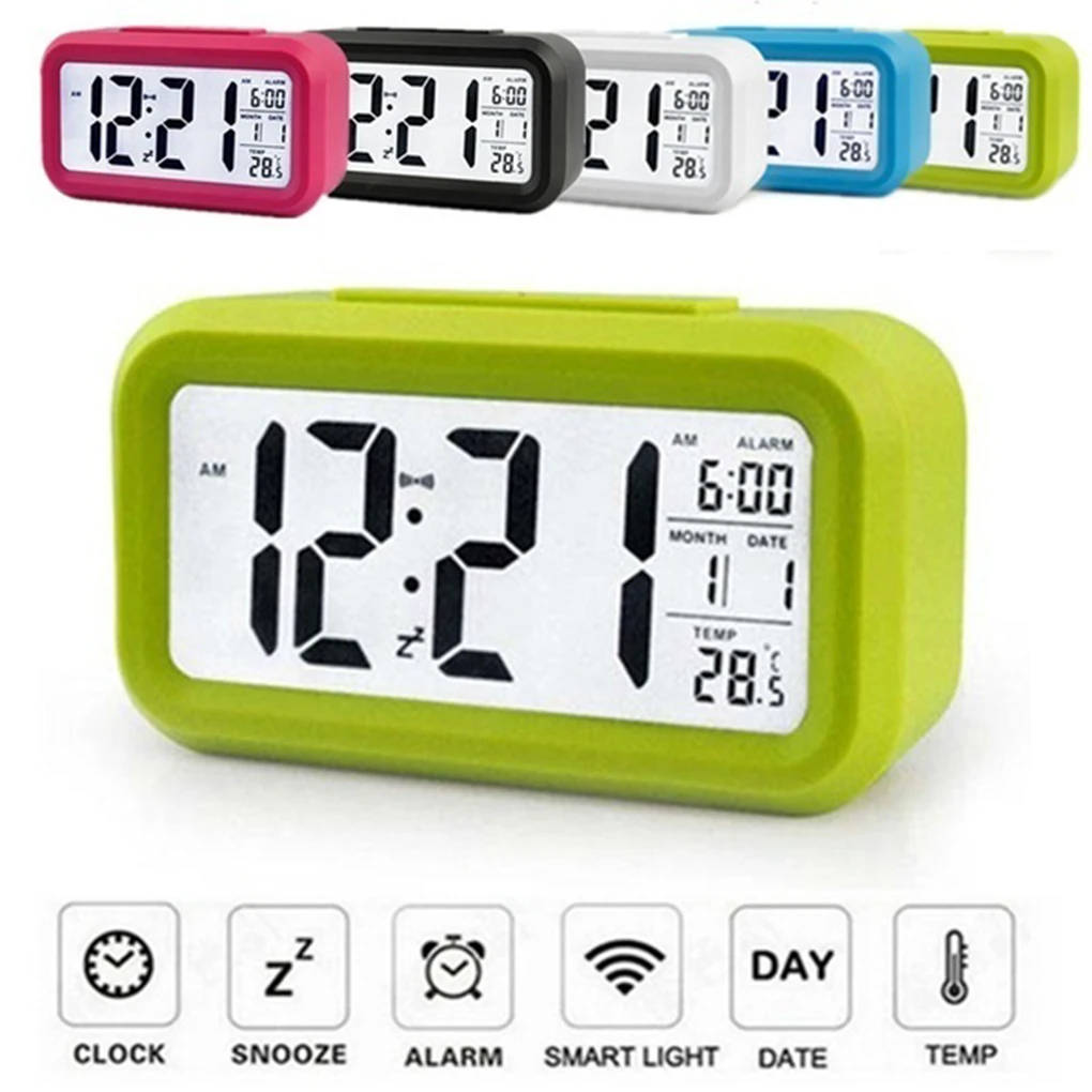

LED Alarm Clock Electric Desktop Clock Snooze Digital Clock Temperature Date Display Desk Night Light Kids Student Gifts