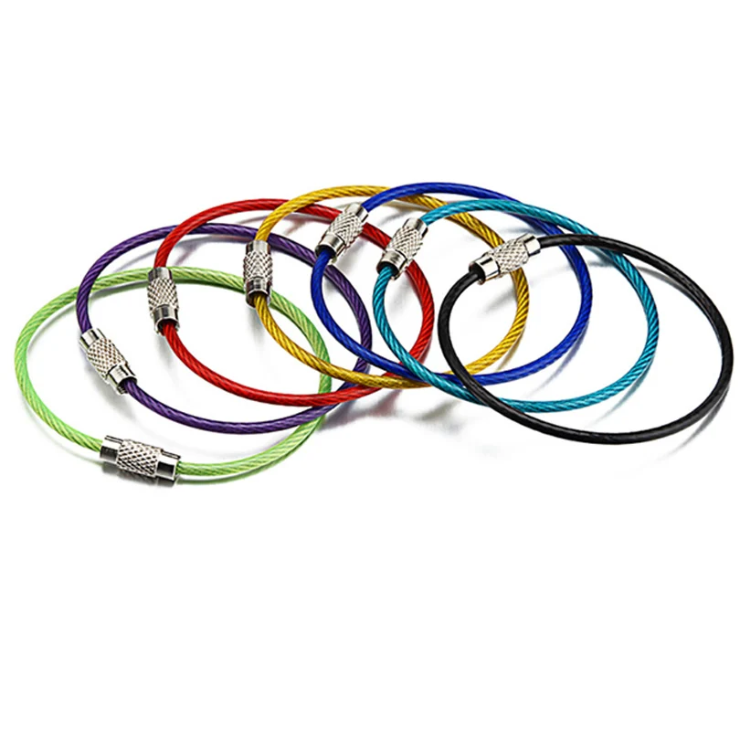 

10PCS Colorful Stainless Steel Wire Keyring Cable Rope Key Chain Holder Outdoor Organize Keychain Accessories J210