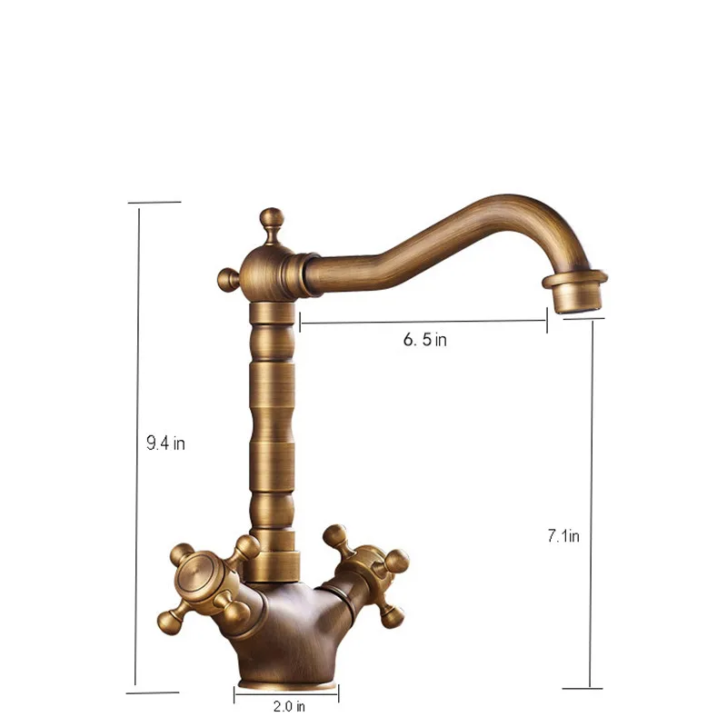  180 degree rotating vintage inspired brass kitchen faucet bathroom sink mixer conversion plug with  - 33057327167