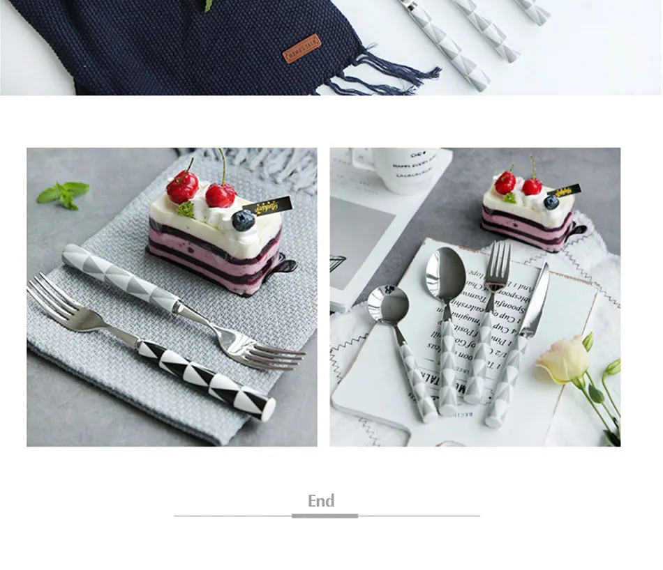 Europen Geometric Triangle Tableware Set Ceramic Cutlery Dinnerware Knife Fork Set Silver Luxury Cutleries Western Food Set 4pcs (10)