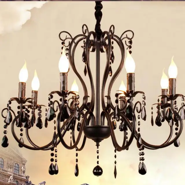 Coffee Shop Vintage Wrought Iron Chandelier Crystal Lampara Luster Coffee shop vintage Wrought Iron chandelier crystal lampara luster hotel black chandelier bedroom Kitchen Bar indoor - Coffee Shop Vintage Wrought Iron Chandelier Crystal Lampara Luster