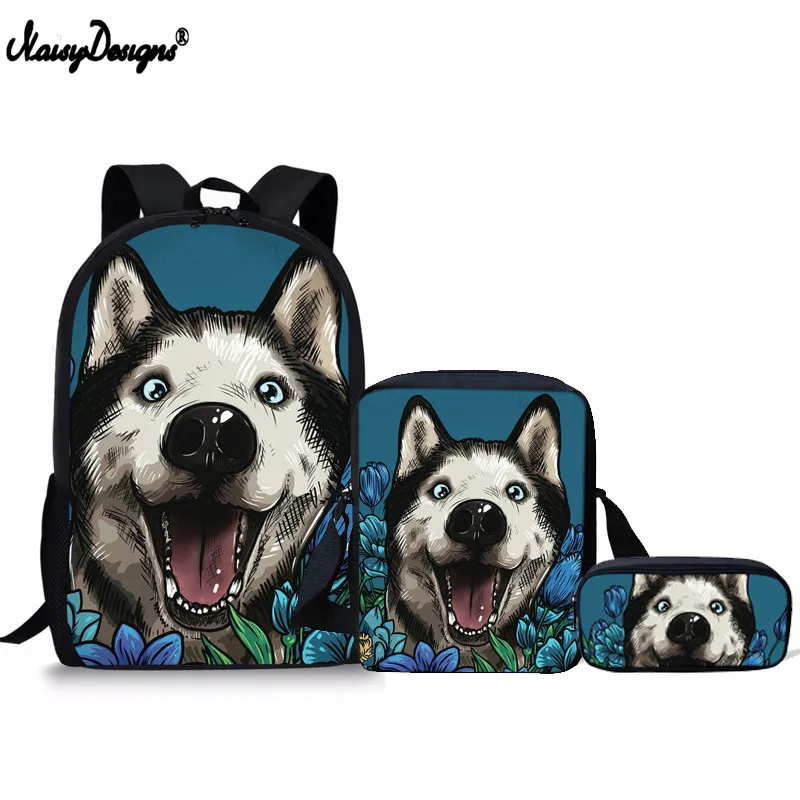 

3Pcsset Children Backpacks School Bags for Teenager Girls Cute Husky Print Primary School Students Large Satchel Tote Pencil Bag